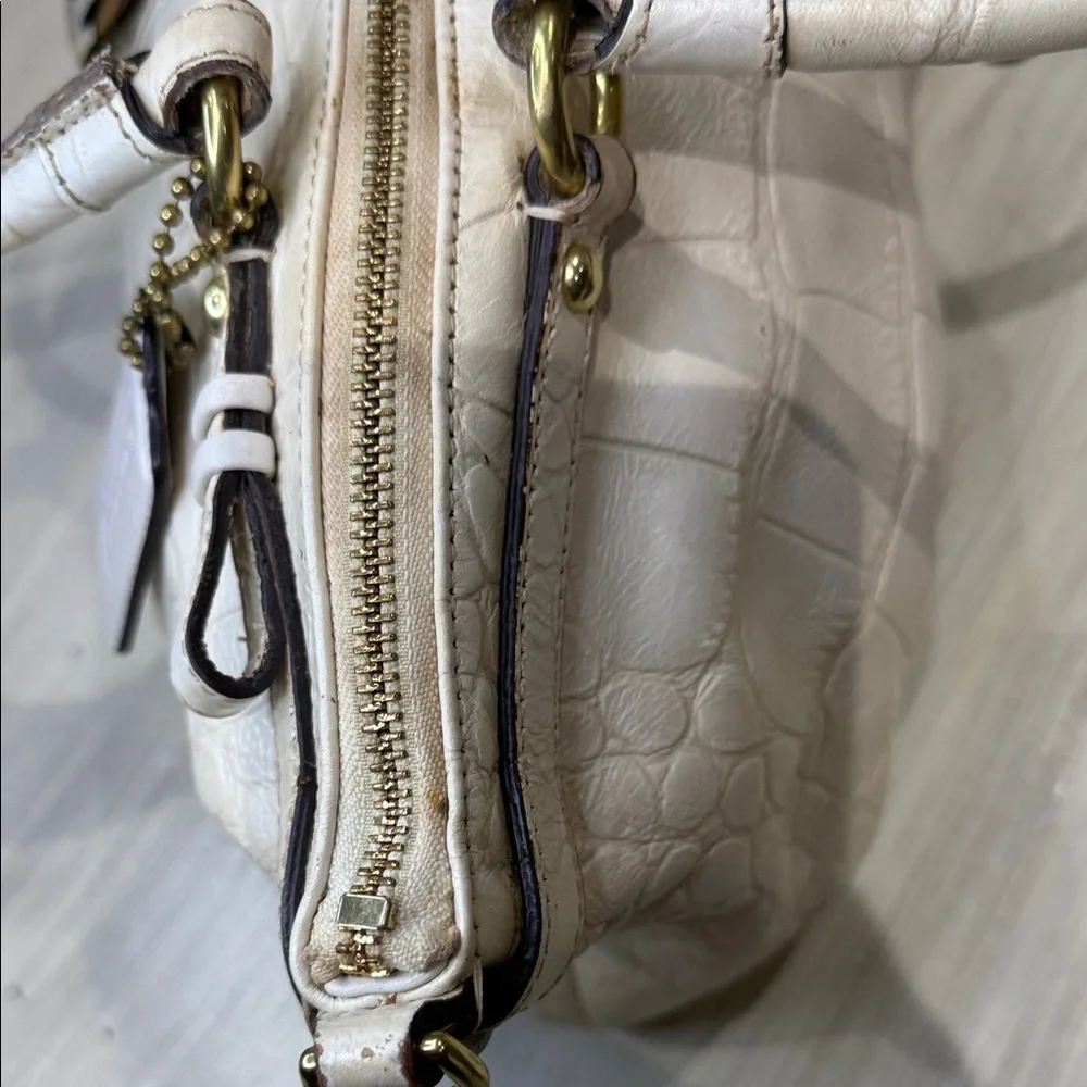 Coach Ivory Croc-Embossed Satchel with Scarf
